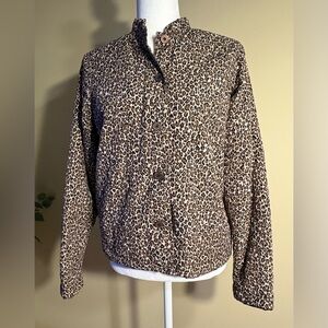 EUC Jacket: Lightweight, Quilted, Lined, Cheetah Animal Print, Button-Up